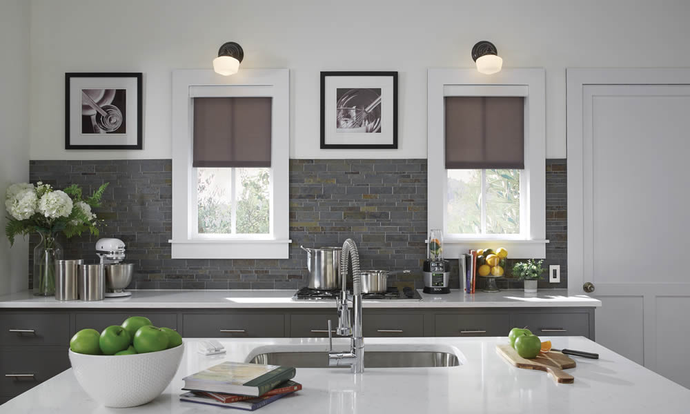 Lutron automated shades on kitchen windows